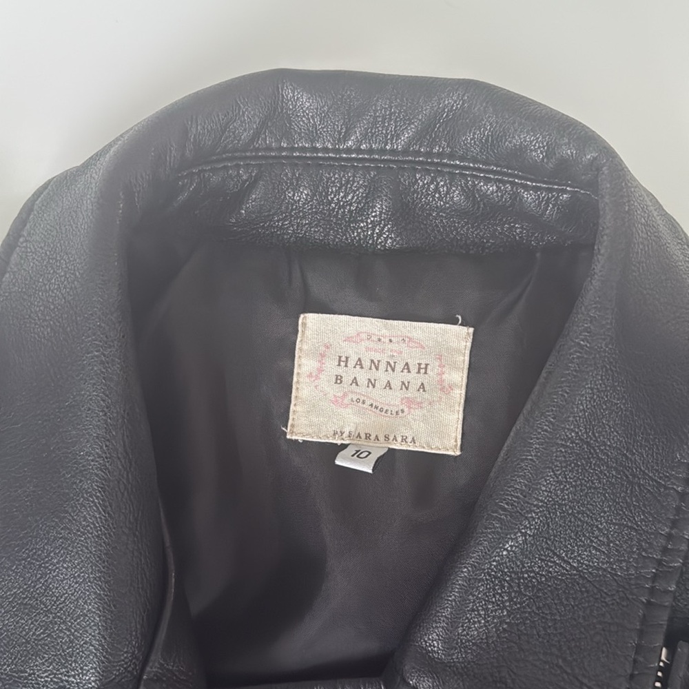 Hannah Banana Black Faux Leather Jacket with Floral Embroidery Girls 10 - Picture 3 of 4